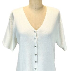 VINTAGE Tally Ho fine knit sweater cardigan lightweight short sleeve ivory white